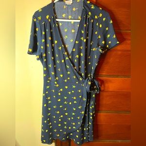 Navy Blue Lemon Wrap Dress